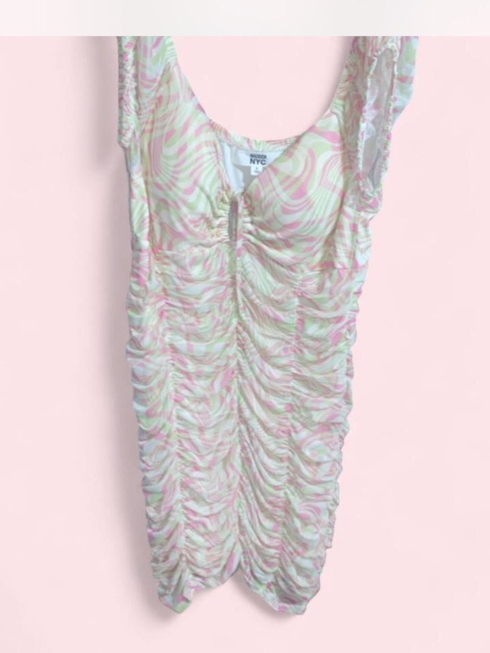 NYC Pastel Ruched Scoop Chemise in Pink & Cream